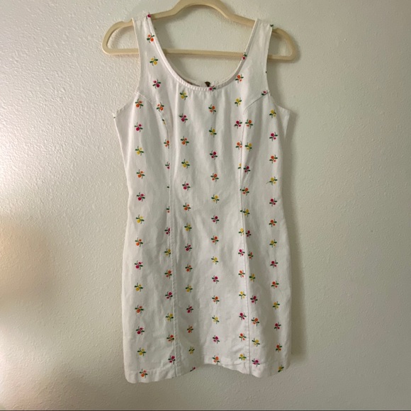 Decked Out Dresses & Skirts - Vintage white floral jean overall dress